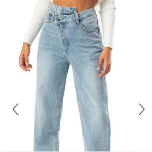 The Kript asymmetrical blue jeans